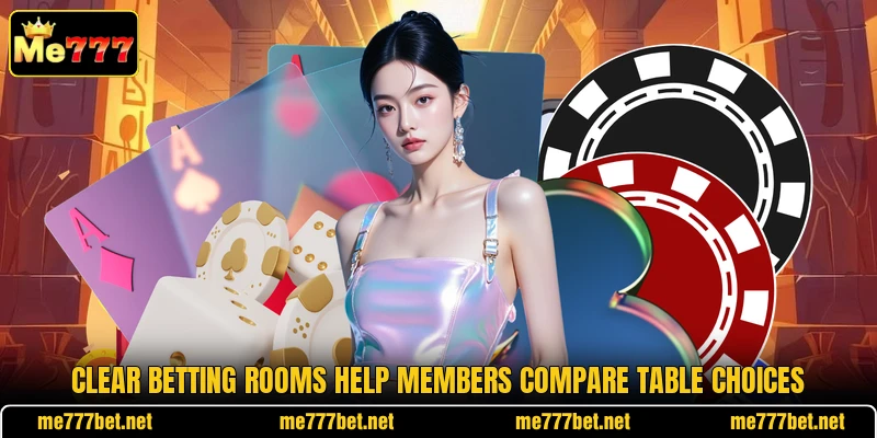 Clear betting rooms help members compare table choices Clear betting rooms help members compare table choices