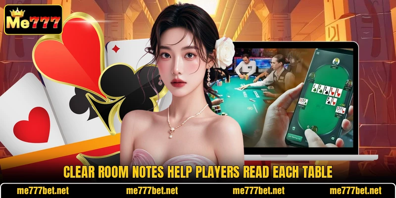 Clear room notes help players read each table Clear room notes help players read each table