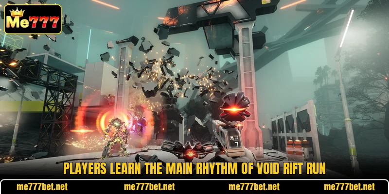 Players learn the main rhythm of Void Rift Run Players learn the main rhythm of Void Rift Run